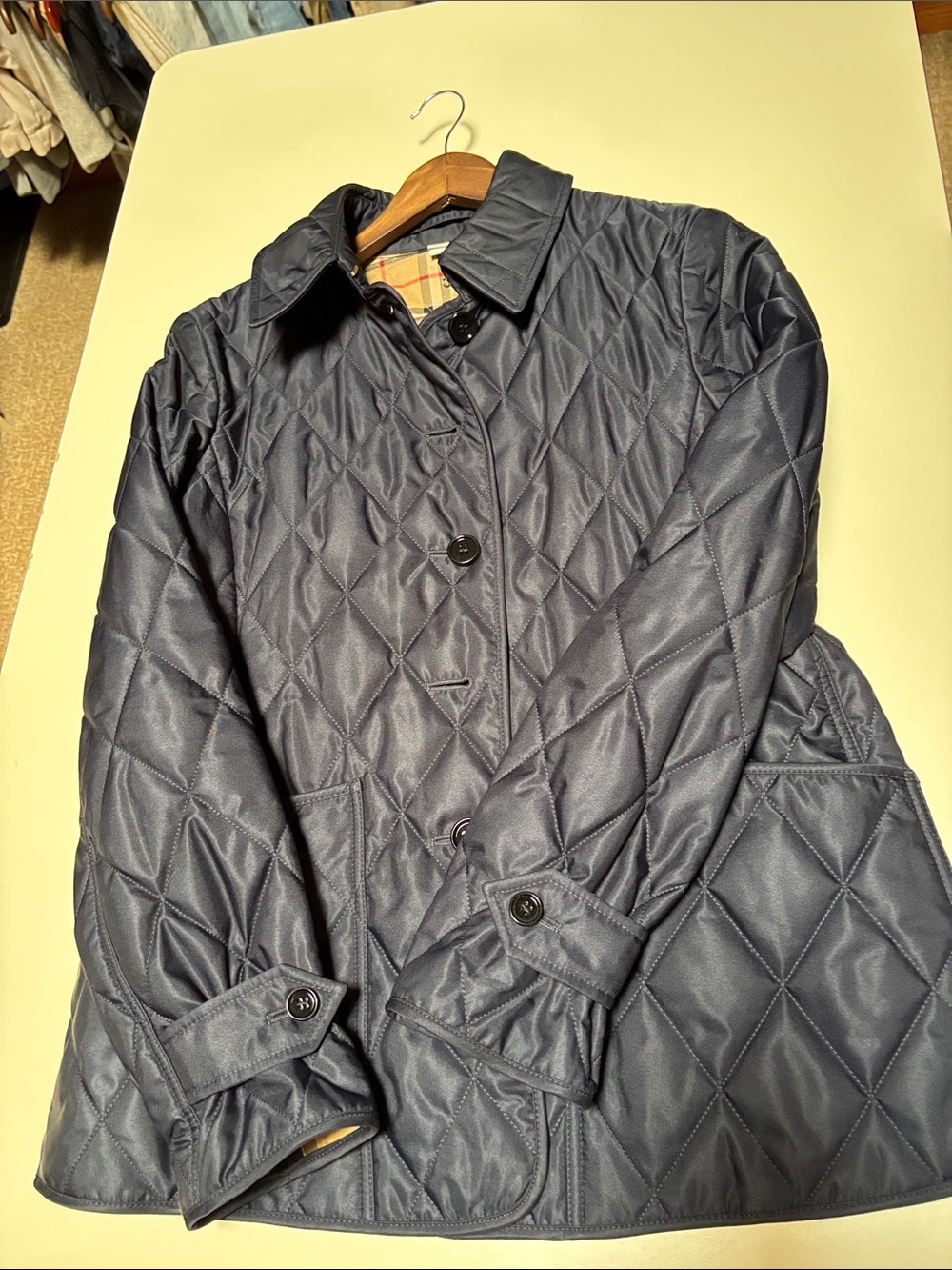 Burberry Quilted Navy Diamond-Pattern Puffer Jacket